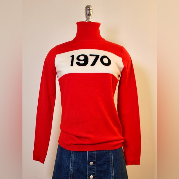 BELLA FRUED 1970 Wool Turtleneck Sweater Orange Red - Picture 3 of 7